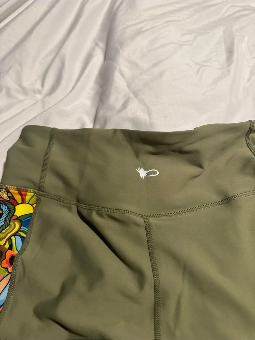Fishe Olive Green Leggings with Colorful Side Panels - Picture 5 of 5